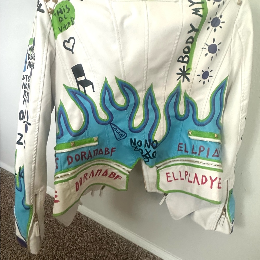 White Graphic Leather Jacket - image 2